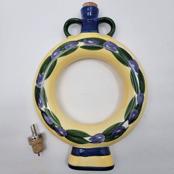Vintage Shonfeld's Ceramic Italian Motif Hand Painted Donut Oil Decanter - Picture 2 of 7